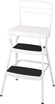 Cosco 11130WHTE White Retro Counter Chair/Step Stool with Lift-Up Seat