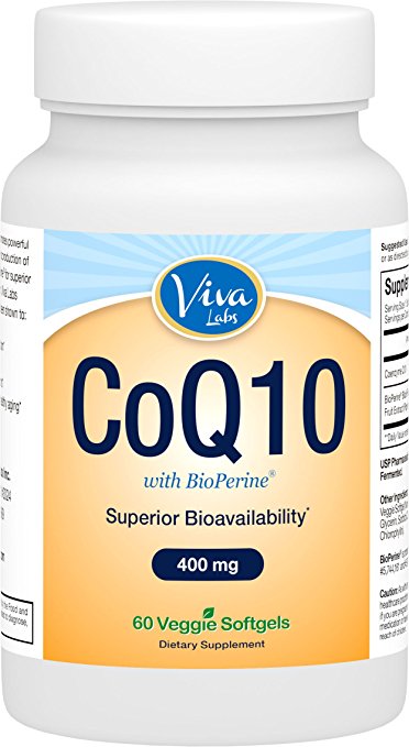 Viva Labs CoQ10 400mg, 60 Vegetarian Softgels - Enhanced with BioPerine® for Increased Absorption