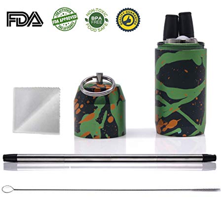 RESTER Reusable Telescopic Straws with Adjustable Length From 5.7" to 8.7",Fully Detachable and Retractable,Including Brush,Cloth,Orings and Keychain Case (camouflage)