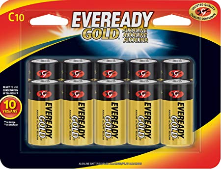 Eveready C Cell Alkaline Batteries, Gold (10 Count)