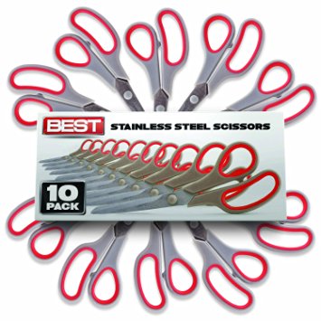 Best Scissors - (HUGE 10 PACK) - 8" Stainless Steel Blades - Buy In Bulk & Save - Perfect for Shears for Cutting Paper, Thread, Fabric, or Any Household Projects