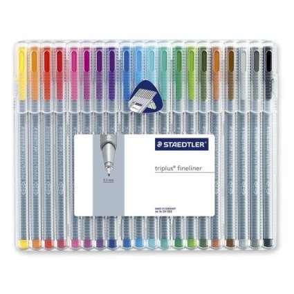 Staedtler Triplus Fineliner Pens, .3mm, Metal Clad Tip, 20-Pack, Assorted (334SB20BK) - 2 PACK