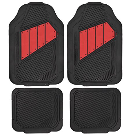 Motor Trend FlexTough 2 Tone Rubber Car Floor Mats for Auto - Heavy Duty All Season Black & Red