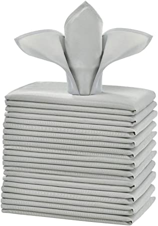 Cieltown Polyester Cloth Napkins 1-Dozen, Solid Washable Fabric Napkins Set of 12, Perfect for Weddings, Parties, Holiday Dinner (20 x 20-Inch, Silver)
