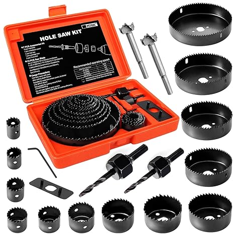 Hole Saw Set, 22PCS Hole Saw Kit with 13Pcs Saw Blades Gifts for Men, General Purpose 3/4" to 5" (19mm-127mm) Hole Saw, Mandrels, Hex Key with Storage Box, Ideal for Soft Wood, PVC Board (Orange)