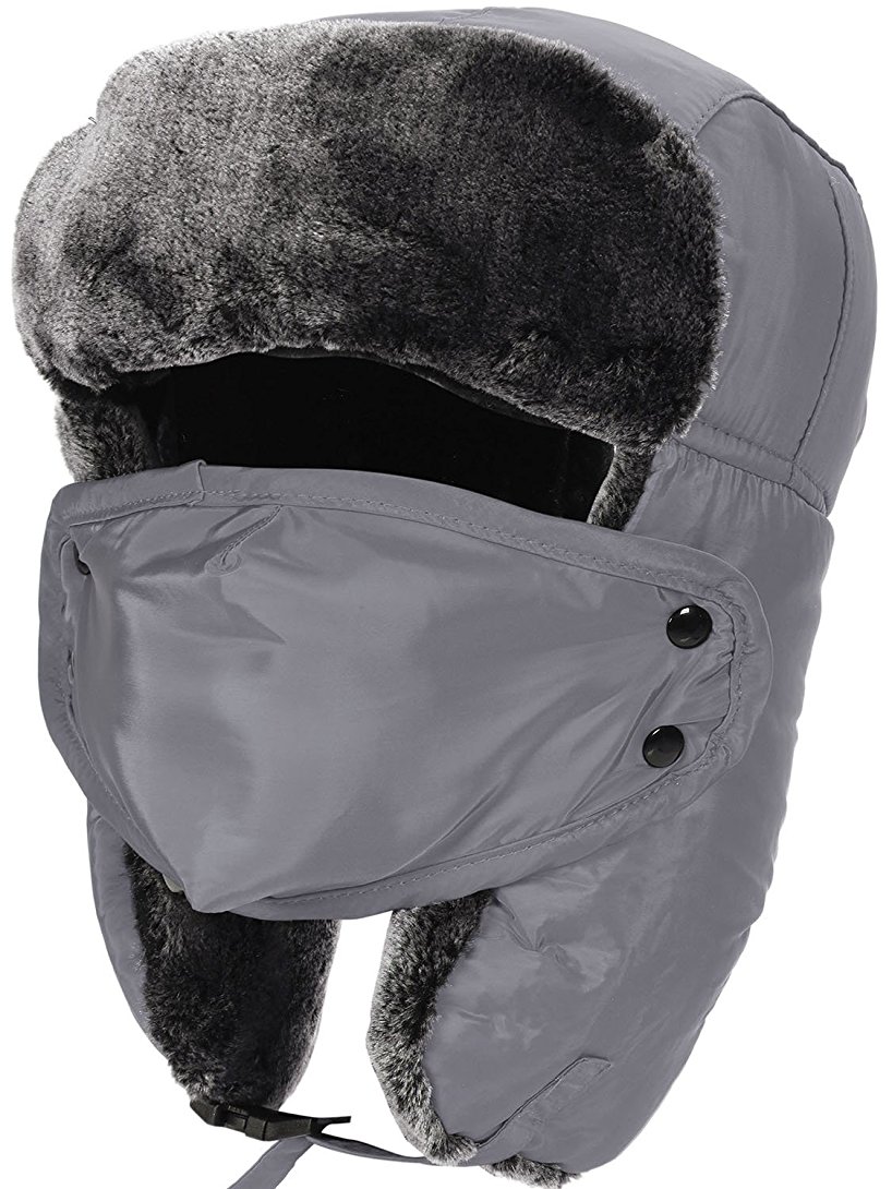 Winter Faux Fur Outdoor Trapper Cap Ushanka Russian Hats with Windproof Facemask