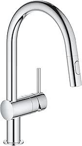 GROHE Robinet de cuisine évier Minta, robinet avec douchette extractible, bec en forme de U, inverseur 2 jets, installation et nettoyage facile, chromé, 32321002 (Import Allemagne)