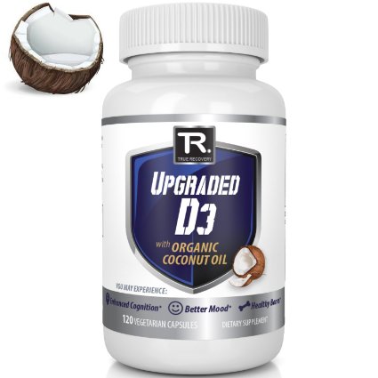 UPGRADED D3 WOrganic Coconut Oil - BEST Absorption Vitamin D3 2000IU - 4 Month Supply - Vegetarian Soft Gels