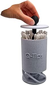 TipTop Q-Tip Holder and Dispenser with Lid, Modern Bathroom Decor Organizer Accessory for Countertop