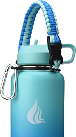 HYDRO CELL Wide Mouth Paracord Handle - Strap Carrier with Safety Ring and Carabiner. Compatible with 14, 18, 24, 32, 40, and 64 oz Stainless Steel Water Bottles