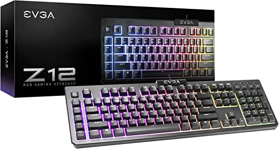 EVGA Z12 RGB Gaming Keyboard, RGB Backlit LED, 5 Programmable Macro Keys, Dedicated Media Keys, Water Resistant, US Layout 834-W0-12US-KR