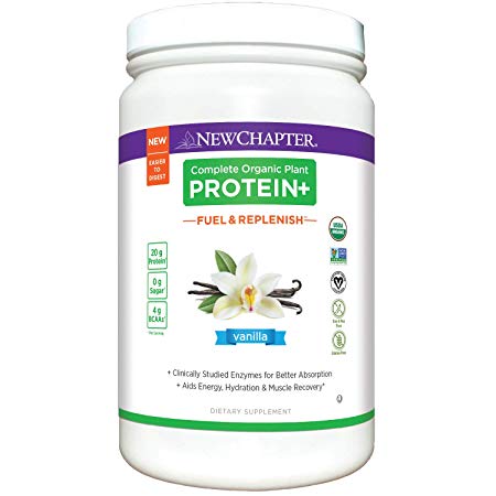 New Chapter Organic Plant Protein  Fuel & Replenish Vanilla, 20g of Vegan Protein Powder, Plant Based Protein Powder   BCAA Amino Acids - 20 Servings, No Sugar, Low Carb Dairy Free, Non-GMO, Kosher