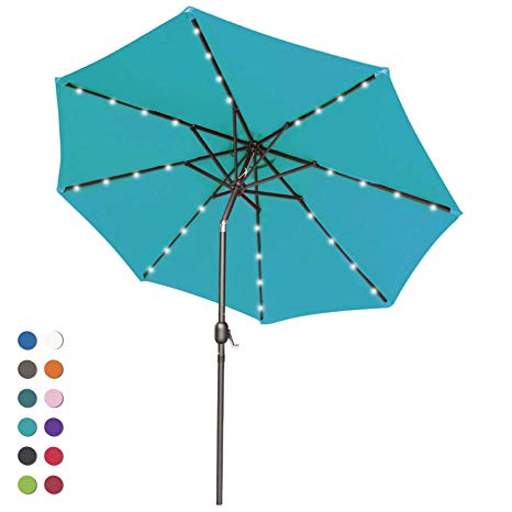 ABCCANOPY Solar Umbrellas Patio Umbrella 9 FT LED Umbrellas 32LED Lights with Tilt and Crank Outdoor Umbrella Table Umbrellas for Garden, Deck, Backyard, Pool and Beach,12 Colors, (Turquoise)