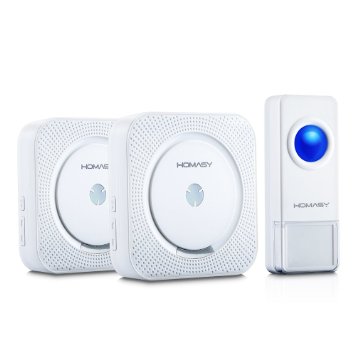 Homasy Wireless Doorbell Kit IP55 Waterproof 52 Chime changed by forwardback button Operating at 1000ft 300m Range in Open Space 1 Push Button Transmitter 2 Doorbell Chimes
