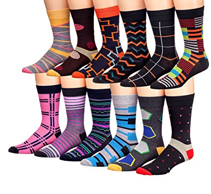 James Fiallo Mens 12 Pack Patterned Dress Socks