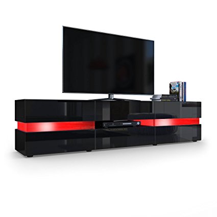 TV Unit Cabinet Flow, Carcass in Black matt / Front in Black High Gloss with LED Lights