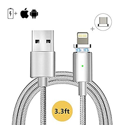 2 in 1 Charger,Lazaga Magnetic USB Charger & Sync Cable With LED Light Indicator For Android and iPhone, 3.3 ft Long With High Charging Speed Adapter