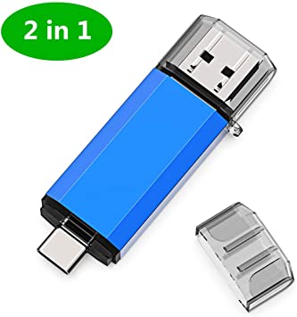 Aiibe 128GB USB C Flash Drive, High Speed Type C Dual Drive 2 in 1 OTG 128GB USB 3.0 Memory Stick for USB C Smartphones, Samsung Galaxy S8 S9, MacBook, Tablets(128GB, Blue)