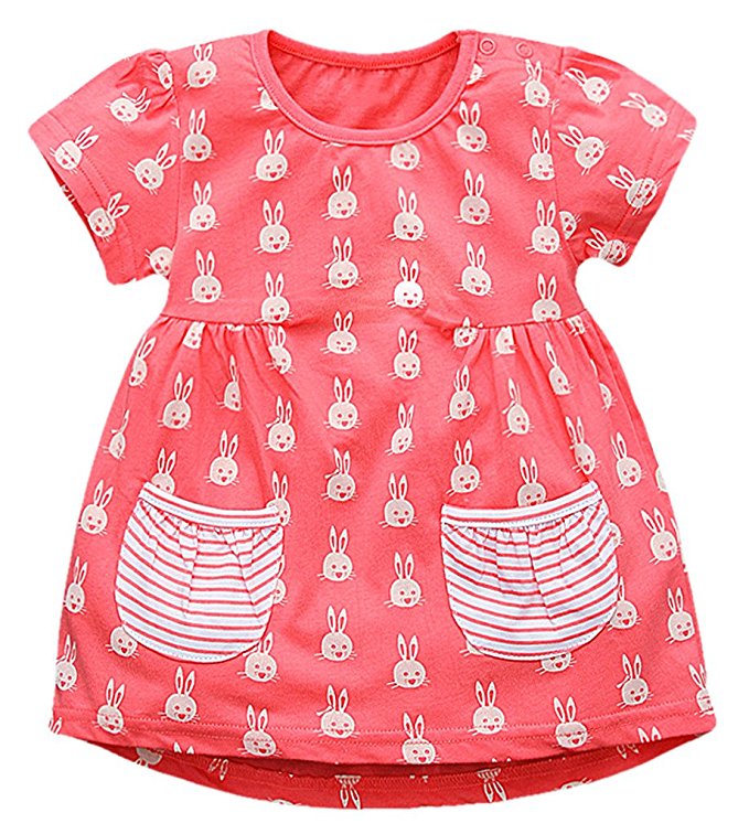 Fiream Girls Cute Cartoon Cotton Short Sleeve Dress