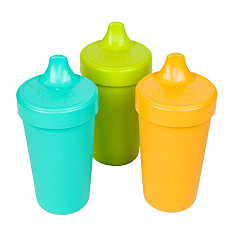 Re-Play Made in the USA 3pk No Spill Sippy Cups for Baby, Toddler, and Child Feeding - Aqua, Green, Sunny Yellow (Aqua Asst.)