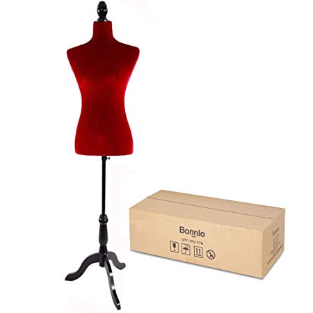 Bonnlo Female Dress Form Pinnable Mannequin Body Torso with Wooden Tripod Base Stand (Red, 6)