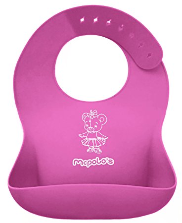 McPolo's Cutest Pink Ballerina iBib 100% Portable Silicone Baby Bib, Waterproof Food Crumb Catcher Pocket Ultra Soft Easily Wipes Clean Stains Off, Best for 2 MO to 6 YO Babies Toddlers PreSchoolers