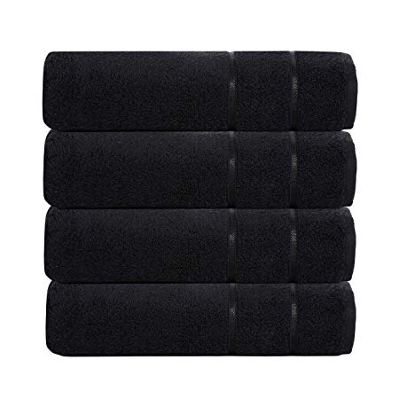 Divine Allure Luxury Zero Twist -100% Naturally Feather Soft Zero Twist Ringspun Cotton Yarn,Extra Large,Elegantly Plush, (4 Pcs Towel Bath Set, Black)