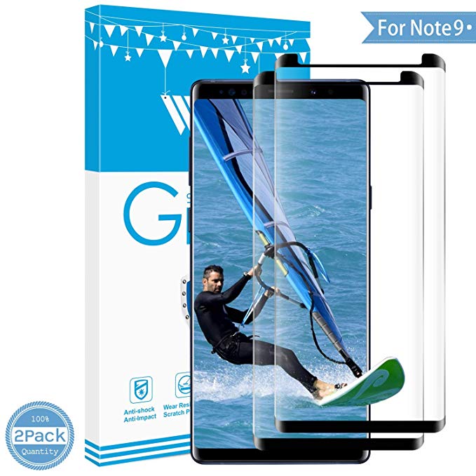 [2 Pack] Galaxy Note 9 Tempered Glass Screen Protector(6.2”) [3D Curved ] [Bubble-Free] [Anti-Scratch] [9H Hardness][ Easy Installation ] (Released in 2018) for Galaxy Note 9 (Balck)