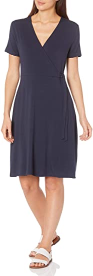 Amazon Essentials Women's Standard Cap-Sleeve Faux-wrap Dress