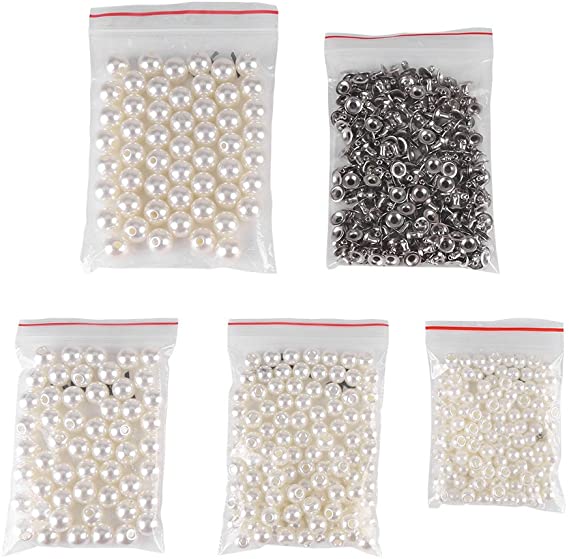 Beads For Fabric Decoration, Mixed Pearls Rivets Studs Buttons Embellishments Pearls Round Rivets for Leathercrafts Bag Shoes Clothes Bracelet (White Set)