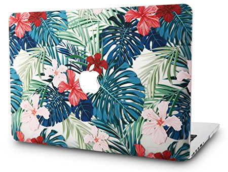 KEC MacBook Pro Retina 13 Inch Case (2015 old gen.) Plastic Hard Shell Cover A1502 / A1425 (Palm Leaves Red Flower)