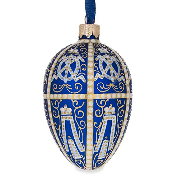 BestPysanky 4" 1896 Twelve Monograms Faberge Egg Glass Christmas Ornament