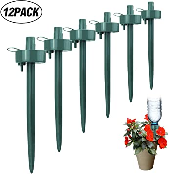 Freehawk Self Watering Stakes, Garden Waterers Water Dropper Bottle Irrigation Garden Cone Watering Spike for Vacation Plant Watering (12PCS)