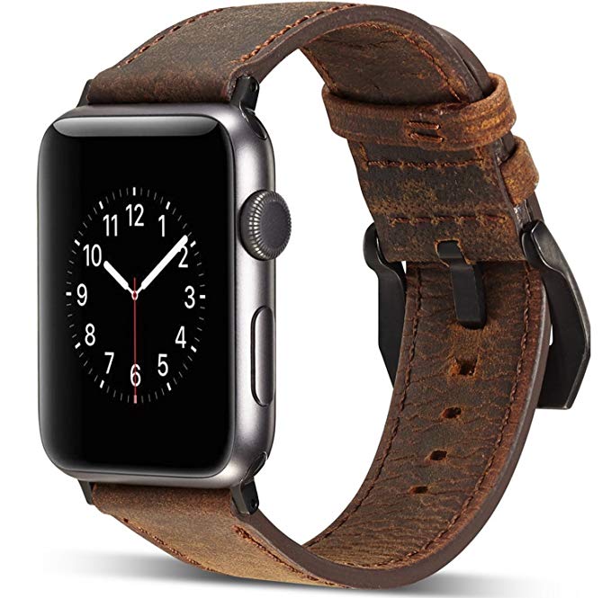 Watruer Apple Watch Band, Genuine Leather iwatch Strap Replacement Band with Stainless Metal Clasp for Apple Watch Series 3 Series 2 Series 1 Sport and Edition