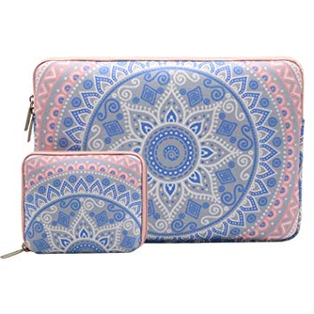 Mosiso Laptop Sleeve Only for MacBook 12-Inch with Retina Display 2017/2016/2015 Release with Small Case, Canvas Fabric Mandala Pattern Protective Carrying Bag Cover, Blue and Pink