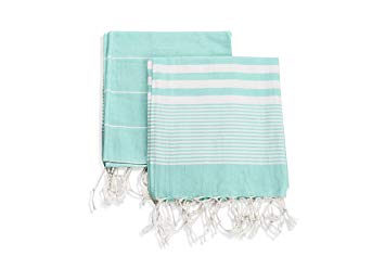 Ahenque Set of 2, Eco-Friendly Turkish Tea Towel, Dishclothes, Peshkir, Dish Towel, Kitchen Towel, Hand Towel, Size: 18″ x 40″ (Mint Green)