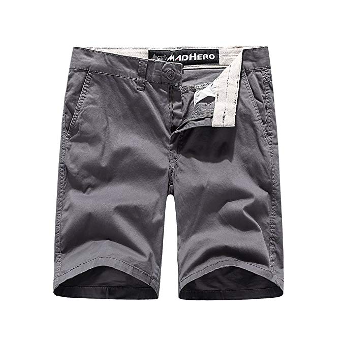 MADHERO Mens Chino Shorts Cotton Twill Flat Front Stretch Shorts
