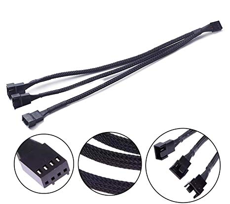 SEPAL Braided PWM Fan Splitter Cable Y Power Adapter Duplicator 4 Pin Fan Power Extension Cable 1 to 3 Converter 10 inches Black