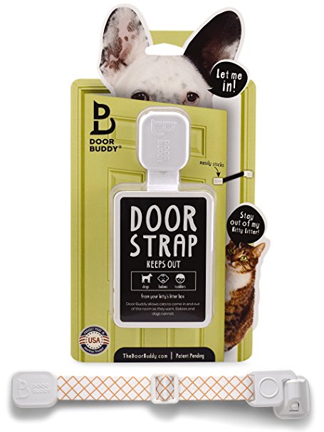Door Buddy Adjustable Door Strap & Latch. Easy Way To Dog Proof Litter Box. No More Pet Gates Or Cat Doors. Convenient Cat & Adult Entry. No Tools Installation. Stop Dog From Eating Cat Poop Today!