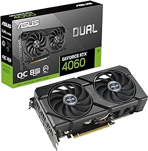 ASUS Dual GeForce RTX™ 4060 EVO OC Edition 8GB GDDR6 (PCIe 4.0, 8GB GDDR6, DLSS 3, HDMI 2.1a, DisplayPort 1.4a, Axial-tech fan design, 0dB technology, Dual BIOS, Auto-Extreme Technology, and more)