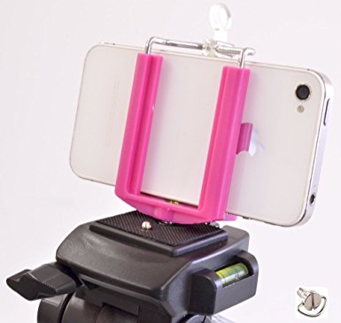 Cell Phone Tripod Adapter - iPhone Tripod Mount – SE 6 6S Plus 5 5S 5C 4 4s Clip Holder Connector Head Smartphone Attachment Samsung Galaxy S7 S6 S5 S4 S3 S2 - DaVoice (Hot Pink)