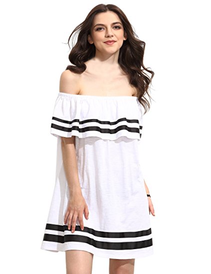 Romwe Women's Summer Off Shoulder Ruffles Cute Loose Dress