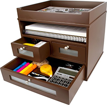 Victor Wood Tidy Tower Desktop Organizer, B5500 (Mocha Brown)