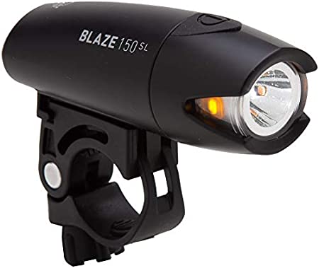 Planet Bike Blaze 150 SL Bike Light, Front White Headlight with Amber Side Light, 3 Modes, Super Bright Up to 150 Lumens, Long Life with AA Batteries, Bike Flashlight, Black and Silver
