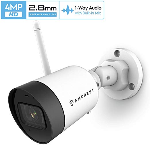 Amcrest SmartHome 4MP Outdoor WiFi Camera Bullet 4MP Outdoor Security Camera, 98ft Night Vision, Built-in Mic, 101° FOV, 2.8mm Lens, MicroSD Storage, ASH42-W (White)