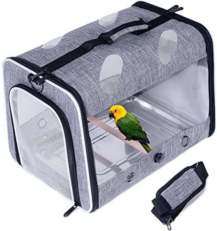 C&L Bird Carrier Backpack with Stand Perch, Bird Travel Backpack for Hiking, Airline Approved, Bird Treats and Toys