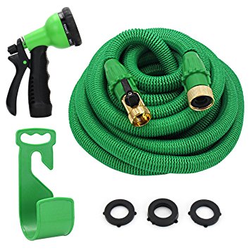 Expandable Garden Hose, 50ft Strongest Watertight FittingHose, with Double Latex Core 3/4 Solid Brass Fittings Extra Strength Fabric- 8 Functions Spray Nozzle for Home & Garden Washing Water Hoses Set