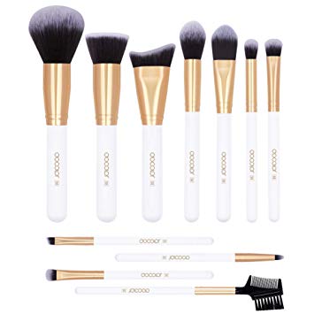 Docolor Makeup Brushes 11Pieces SE Series Makeup Brushes Set Professional Face Powder Foundation Blending Contour Highlight Eye Shadow Make Up Brushes Kit (White/Golden)