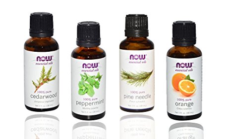 4-pack Now Foods Essential Oils: Christmas Scent: Peppermint, Cedarwood, Pine, Orange Oil