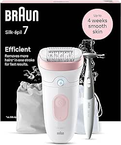 Braun Silk-épil 7, Epilierer Damen / Haarentferner, inkl. Bikinitrimmer (Haartrimmer Intimbereich), Made in Germany, 7-210, Weiß/Flamingorosa